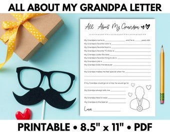 Tout sur mon grand-père souvenir imprimable, tout sur grand-père, carte de fête des pères, cadeau de petits-enfants - PDF imprimable