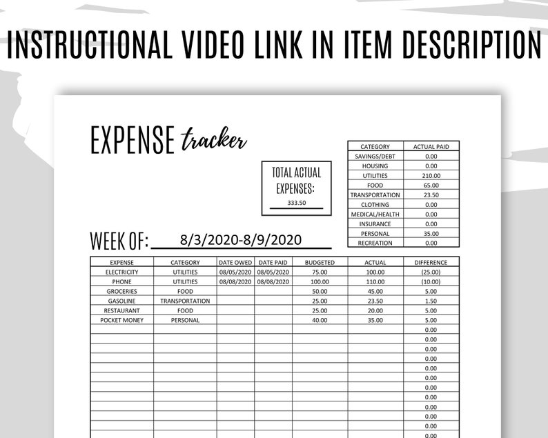 Weekly Expense Tracker Printable Bill Tracker Money Tracker image 7