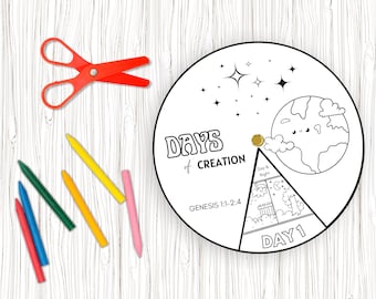 Days of Creation Coloring Wheel, Sunday School Activity, Digital Download