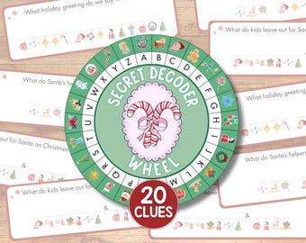 Rueda decodificadora secreta navideña, juego de rueda de cifrado, juego de rompecabezas imprimible para niños, juego Atbash, mensaje de agente secreto