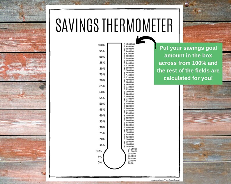 Savings Challenge Savings Fund Tracker Savings Thermometer Etsy