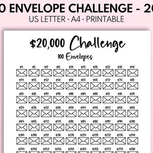 20k 100 Envelope Challenge Printable, 20,000 Savings Tracker, 20k Challenge, 100 Day Money Challenge