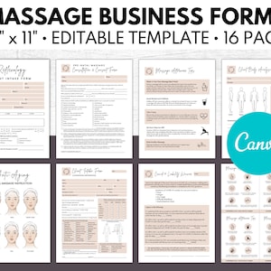 Massage Intake Form, Massage Consent Form, Massage Therapist, Esthetician Business Form, Medical History Form, Customize in Canva