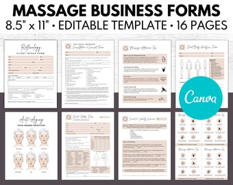 Massage Intake Form, Massage Consent Form, Massage Therapist, Esthetician Business Form, Medical History Form, Customize in Canva