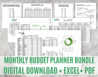 Puede incluir: Un paquete de descarga digital de hojas de cálculo de planificación presupuestaria imprimibles en formatos Excel y PDF. Las hojas de cálculo incluyen secciones para objetivos de pago de deudas, inserciones de sobres de efectivo, objetivos de ahorro y pasos para bebés. Las hojas de cálculo están diseñadas para ayudar a las personas a administrar sus finanzas y alcanzar sus objetivos financieros.