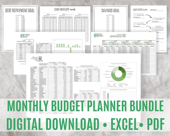 Monthly Budget Spreadsheet, Finance Planner, Debt Snowball Calculator, Savings Goal, Money Planner, Editable PDF