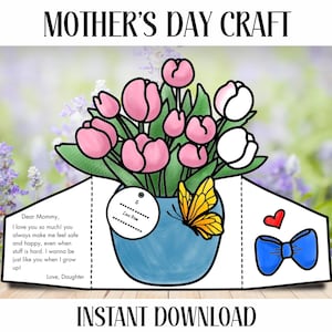 Tarjeta para colorear del Día de la Madre (PDF), Tarjeta imprimible del Día de la Madre, Ramo de tulipanes imprimible, Tarjeta imprimible del Día de la Madre, Ramo del Día de la Madre