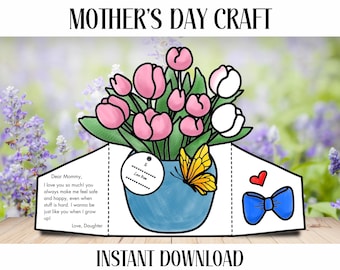 Mothers Day Coloring Card PDF, Mothers Day Card Printable, Tulip Bouquet Printable, Happy Mothers Day Card Printable, Mothers Day Bouquet