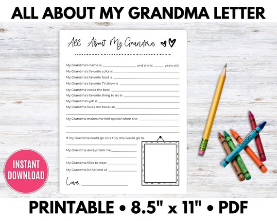 All About My Grandma Printable All About Grandma Keepsake - Etsy