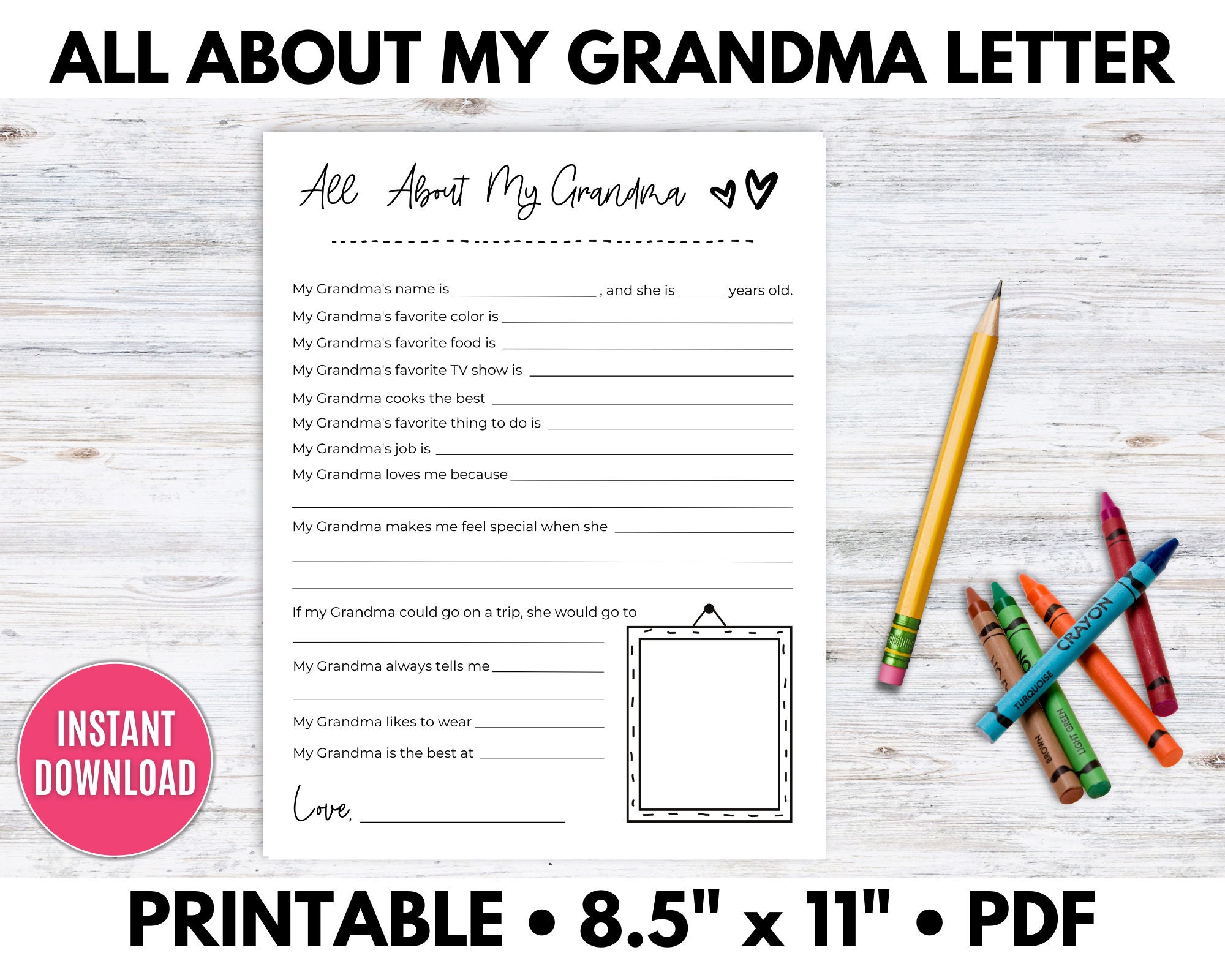 All About My Grandma Printable All About Grandma Keepsake Etsy