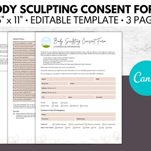 Editable Body Sculpting Consent Form, Body Sculpting Forms, Client Intake Form - Customize in Canva