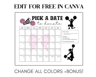 Editable Cheer Pick a Date to Donate, Cheerleading Fundraiser, Fundraiser Form, Sponsor My Season Fundraiser - Editable in Canva