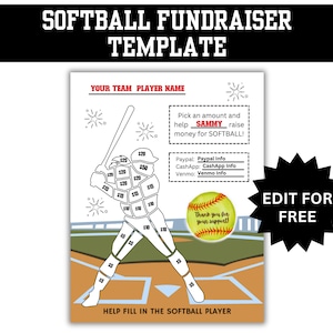 Editable Softball Player Fill In Fundraiser, Softball Fundraiser Sheet, Fundraiser Template - Editable in Canva