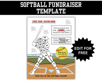 Editable Softball Player Fill In Fundraiser, Softball Fundraiser Sheet, Fundraiser Template - Editable in Canva