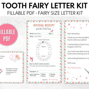 Cartas del Hada de los Dientes, Recibo del Hada de los Dientes, Nota del Hada de los Dientes, Carta del Hada de los Dientes imprimible, Descarga instantánea, PDF rellenable