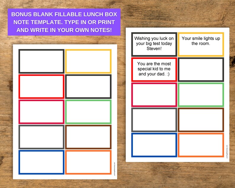 Lunch Box Notes for Kids, Lunchbox Notes, Lunchbox Note Templates ...