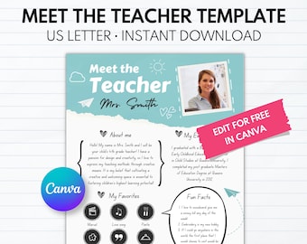 Editable Meet the Teacher Template, Teacher Letter, Canva Template, All About Me Printable, School Newsletter, Back to School