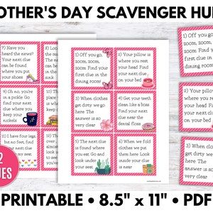 Búsqueda del tesoro del Día de la Madre, Tarjetas de búsqueda del tesoro, Búsqueda del tesoro con acertijos - PDF imprimible