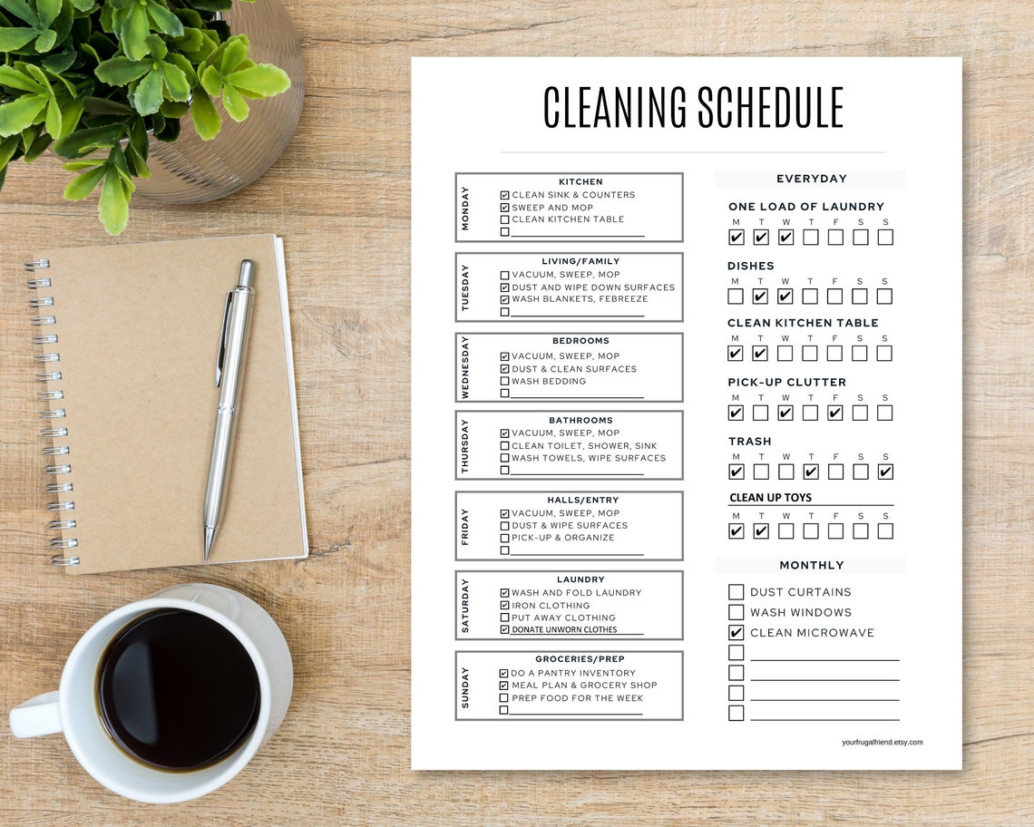 Chore Chart Printable Cleaning Schedule Digital Chore Chart - Etsy