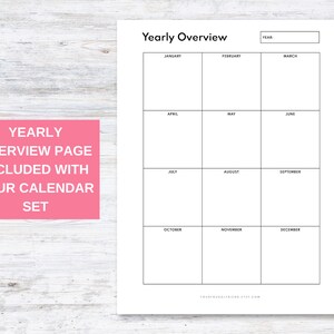 May include: A printable yearly overview page with a grid layout for each month of the year. The page is divided into 12 sections, one for each month, with the month name printed at the top of each section. The page is designed to be used as a planner or calendar.