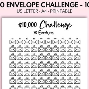 10k 100 Envelope Challenge Printable, 10,000 Savings Tracker, 10k Challenge, 100 Day Money Challenge