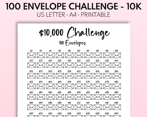 10k 100 Envelope Challenge Printable 10000 Savings Tracker - Etsy