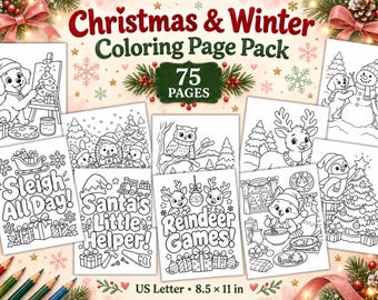 75 Christmas & Winter Coloring Pages, Christmas Coloring Activity, Classroom Coloring, Cute Animals Coloring, Coloring Pages for Kids