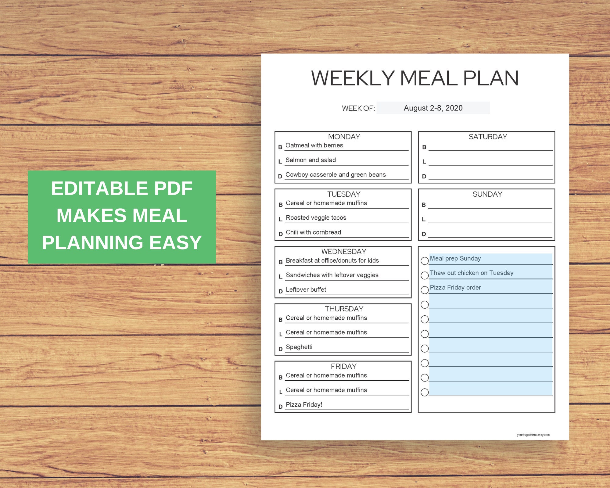 Meal Planner Template Monthly Meal Planner Printable Grocery - Etsy