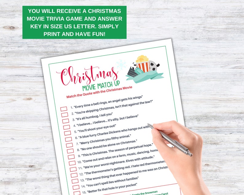 Christmas Movie Trivia Game Printable PDF Etsy