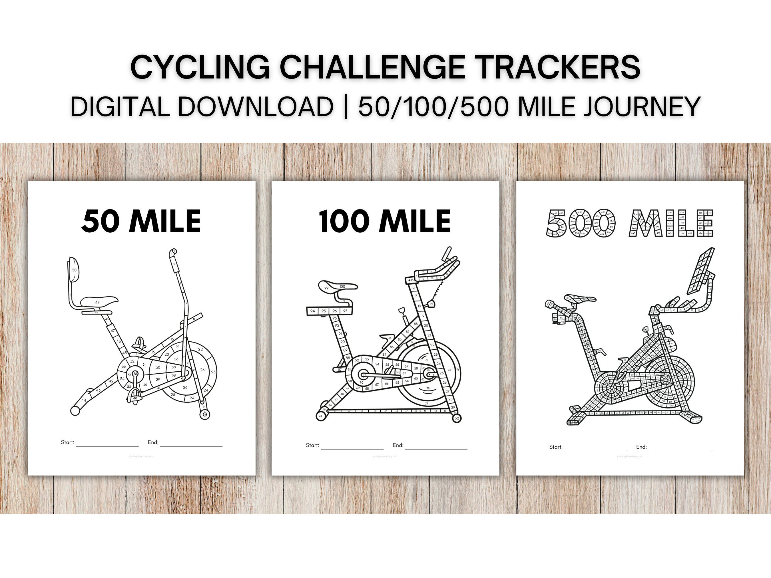 50 100 500 Mile Cycling Tracker Exercise Tracker Bicycling