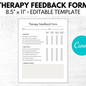 Therapy Feedback Form, Client Feedback, Editable Canva Template