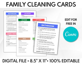 Family Cleaning Checklist, Family Cleaning Cards, Digital Chore Chart, Weekly Cleaning Checklist, Chore Printable C001