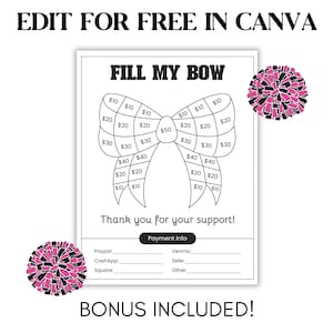 Fill My Bow, Cheerleading Fundraiser, Fundraiser Form, Cheer Team - Editable in Canva
