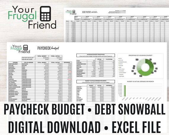 Bi-Weekly Budget Spreadsheet, Paycheck to Paycheck Budget, Annual Budget Template, Debt Snowball Calculator, Personal Finance Bundle, Excel