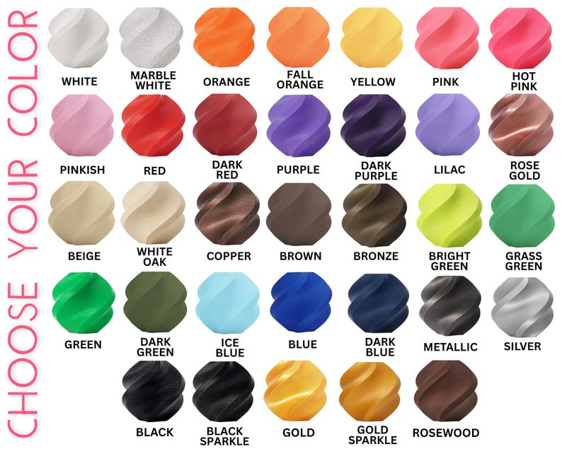 K&ouml;nnte beinhalten: Eine Farbkarte mit einer Vielzahl von Farbt&ouml;nen f&uuml;r ein Produkt. Die Karte zeigt 36 verschiedene Farben, darunter Wei&szlig;, Orange, Gelb, Rosa, Rot, Lila, Gr&uuml;n, Blau, Schwarz und Metallic-T&ouml;ne. Der Text "CHOOSE YOUR COLOR" befindet sich links.