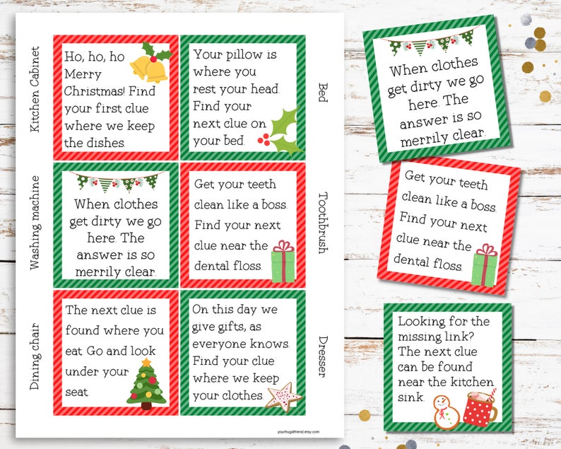 Printable Christmas Scavenger Hunt Cards Scavenger Hunt Clues - Etsy
