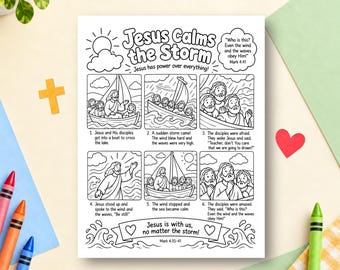 Jesus Calms the Storm Coloring Page, Bible Study Activity, Sunday School Activity, Children's Ministry, New Testament, Story of Jesus