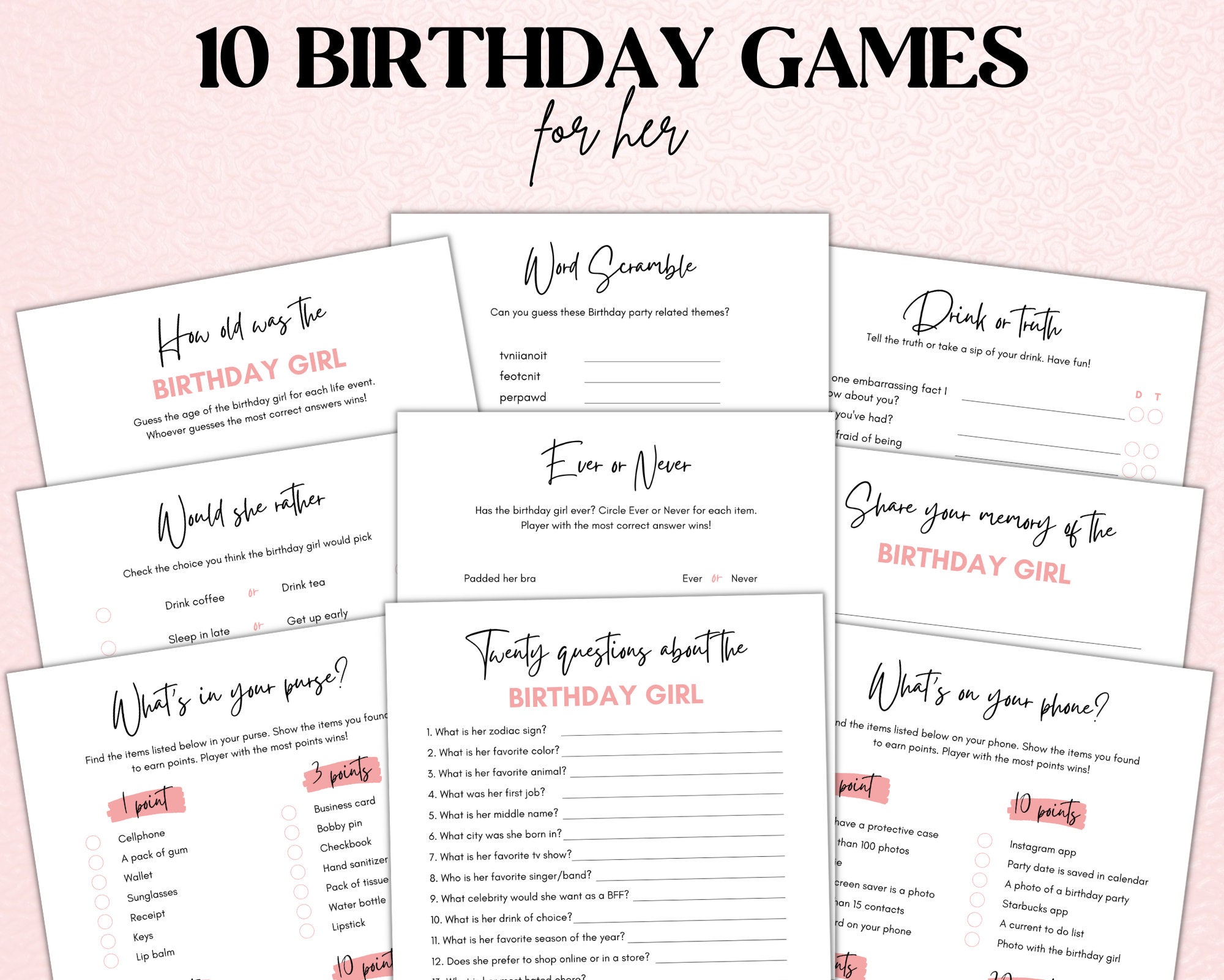 Birthday Games for Her Printable Modern Birthday Party Games Etsy Birthday Games for Her Printable Modern Birthday Party Games Etsy