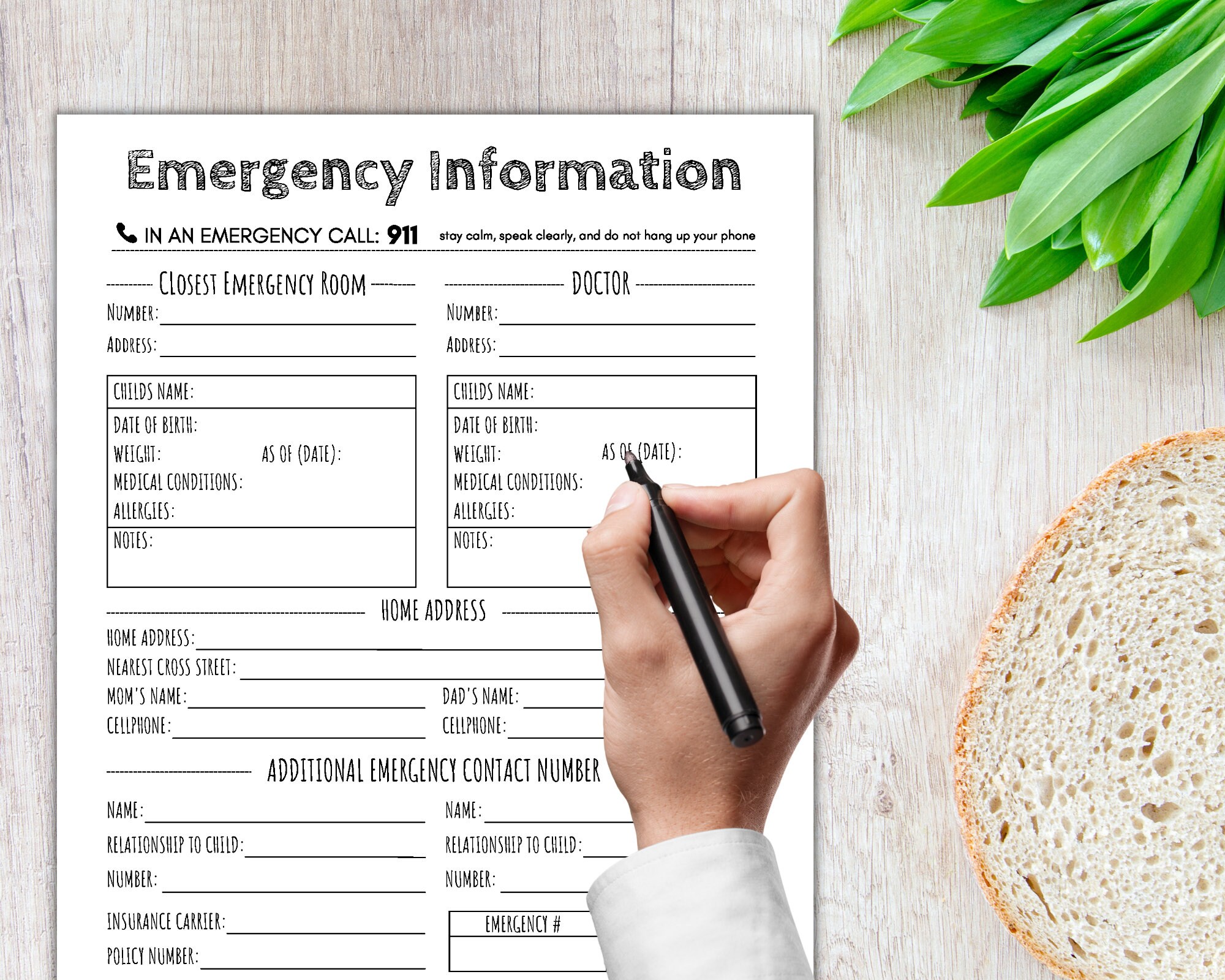 Emergency Contact Information Babysitter Information - Etsy