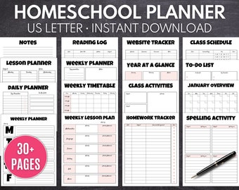 Homeschool Planner, Teacher Planner, Lesson Planner, Homeschool Schedule, Printable PDF