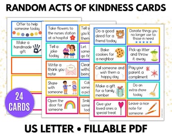 Printable Kindness Cards, Random Acts of Kindness, Pay it Forward, Lunchbox Notes, Encouragement Cards