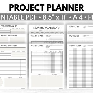 Project Planner Printable, Gantt Chart, Task Planner, Project Management, Productivity Planner Printable - Letter and A4 Size with PNG files