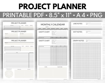 Project Planner Printable, Gantt Chart, Task Planner, Project Management, Productivity Planner Printable - Letter and A4 Size with PNG files