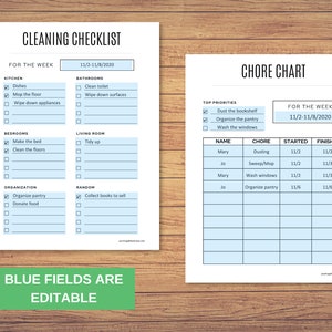 Chore Chart Printable, Cleaning Schedule, Digital Chore Chart, Weekly ...