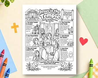 Jesus in the Temple Coloring Page, Bible Study Activity, Sunday School Activity, Children's Ministry, New Testament, Nativity Story