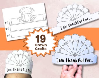 Thanksgiving Paper Crown Activity for Kids, Thanksgiving Coloring Craft, Thanksgiving Party Favors, Classroom Party Activity