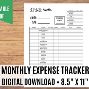 Monthly Expense Tracker Printable, Spending Tracker, Money Tracker, Finance Tracker, Editable Printable - Calculations done for you!
