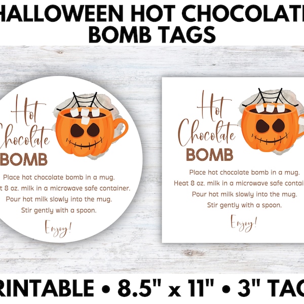 Halloween Hot Cocoa Gift Tag, Hot Chocolate Bomb Tags, Chocolate Bomb Instructions, Hot Cocoa Bomb Favor Tag - Printable PDF