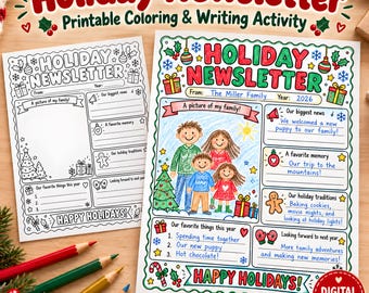 Holiday Newsletter Coloring Page Printable, Christmas Coloring Page, End of the Year Template, Classroom Activity for Kids