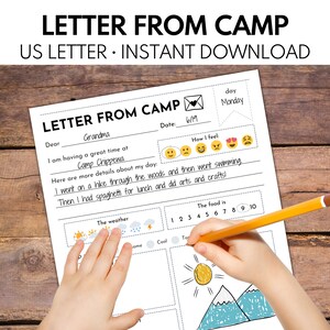 Carta del campamento, actividad del campamento de verano, carta de amigo por correspondencia, correo postal para niños y abuelos - Descarga digital